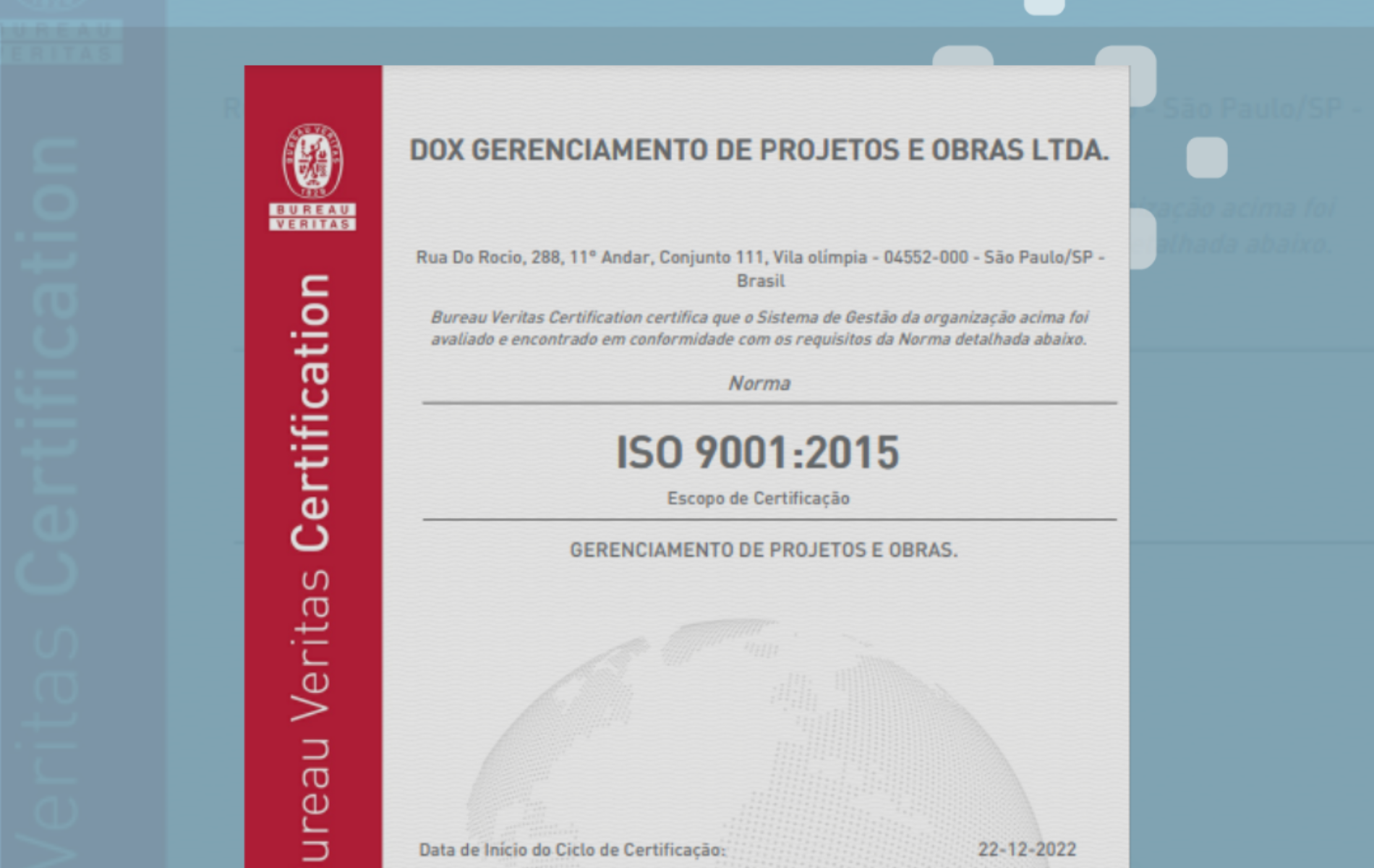 DOX é certificada ISO 9001:2015